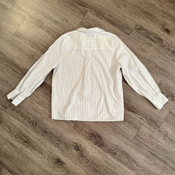 Vince Women's White Burgundy Blue Pin Stripe Popover Blouse - Picture 9 of 9